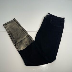 PAIGE Black Skinny Jeans with Edgy Metallic Gold Lower Leg Mid Rise Y2K size 27